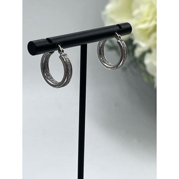 Designer HAN 925 Sterling Silver Pave Glitter Inside Outside Hoop Earrings - Picture 2 of 15